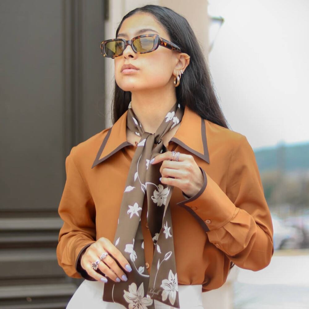 Lilysilk tan and Brown silk Women's Blouse M